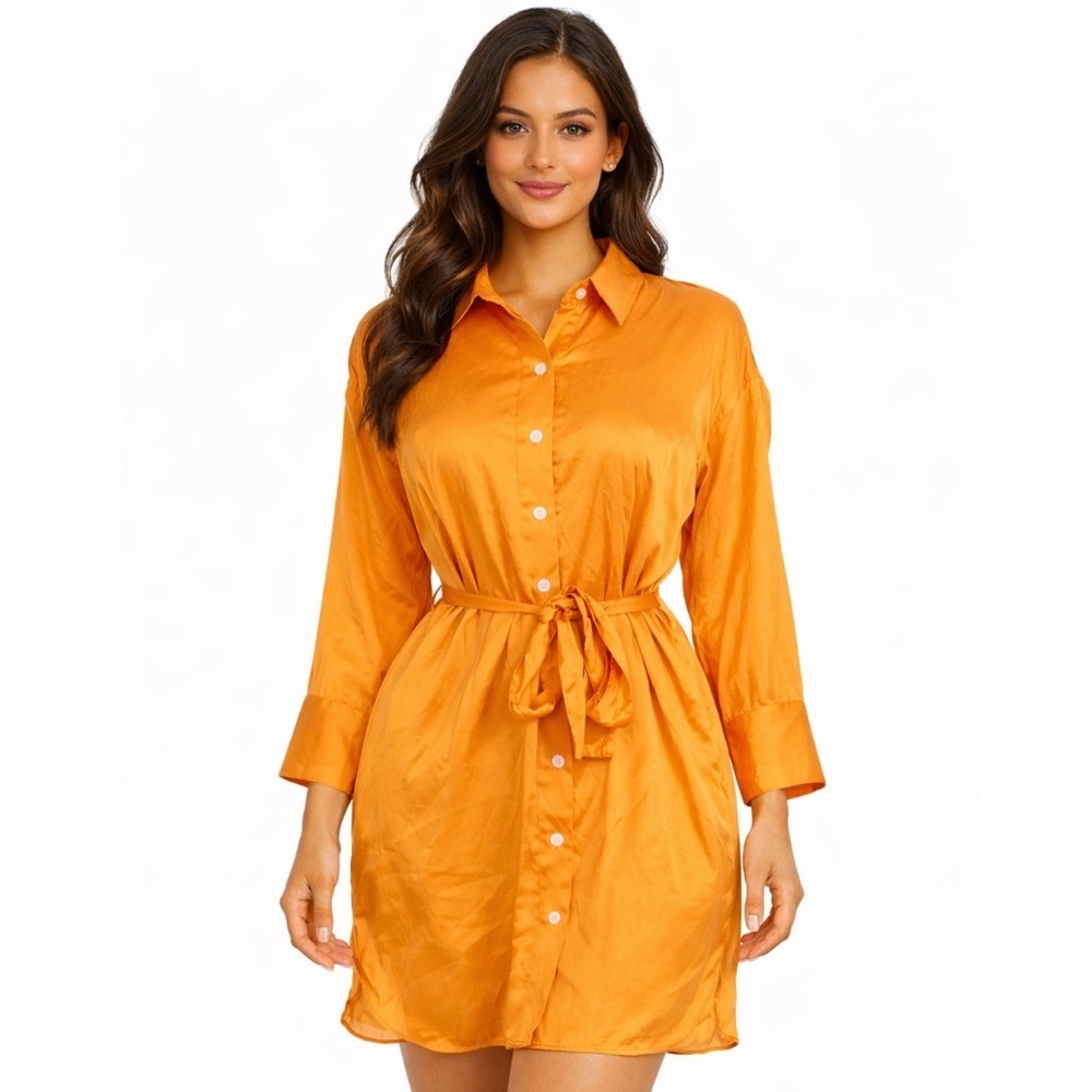 NWT Banana Republic Satin Orange Long Sleeve Dress